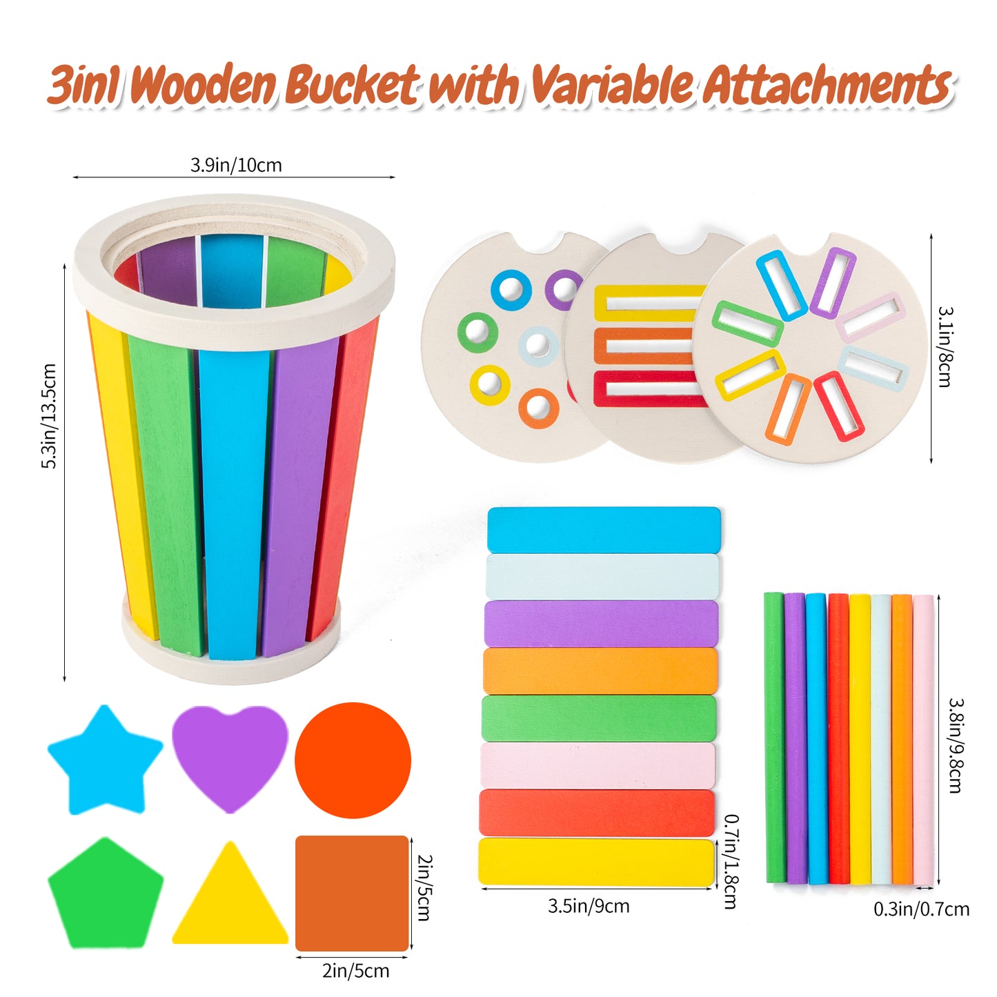 Smartwo Montessori Sensory Toy for Toddlers, 3 in1 Wooden Learning Color and Shape Sorting Matching Games