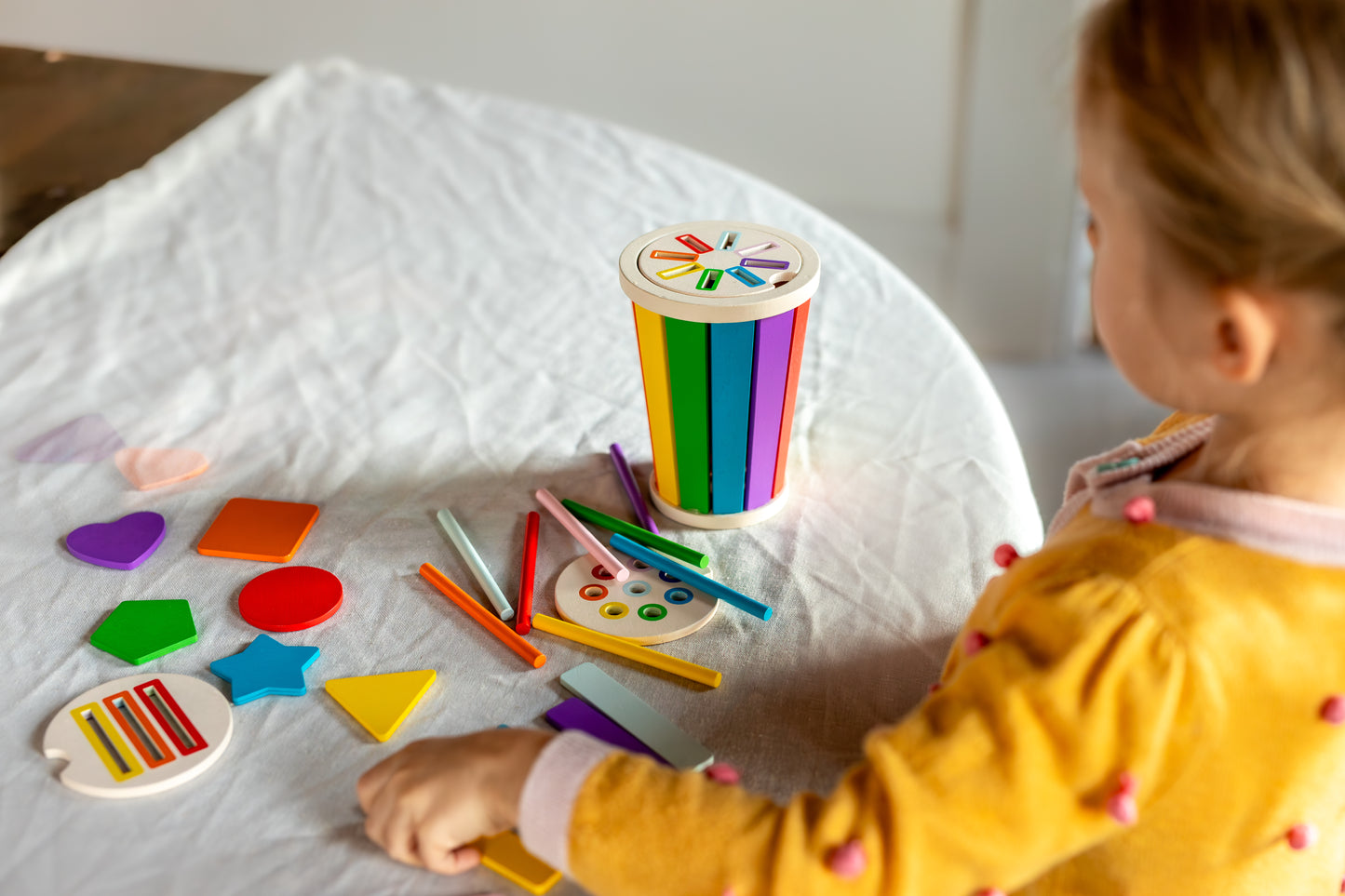 Smartwo Montessori Sensory Toy for Toddlers, 3 in1 Wooden Learning Color and Shape Sorting Matching Games