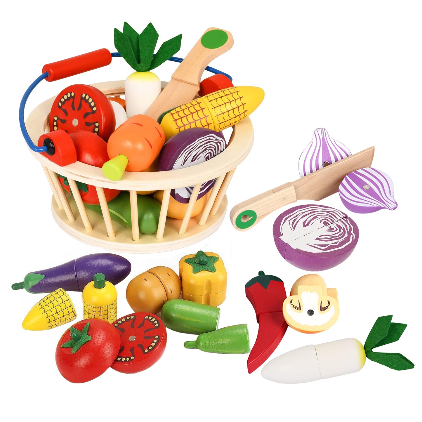 Smartwo Wooden Play Food Toy for Tollders Pretend Game (Veg Set)