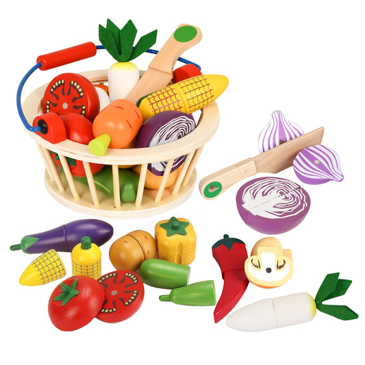 Smartwo Wooden Play Food Toy for Tollders Pretend Game (Veg Set)