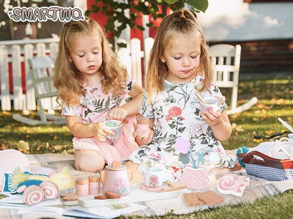 Smartwo Wooden Tea Set for Little Girls | Toddlers Pretend Play Toy | Improve Imagination and Social Skills