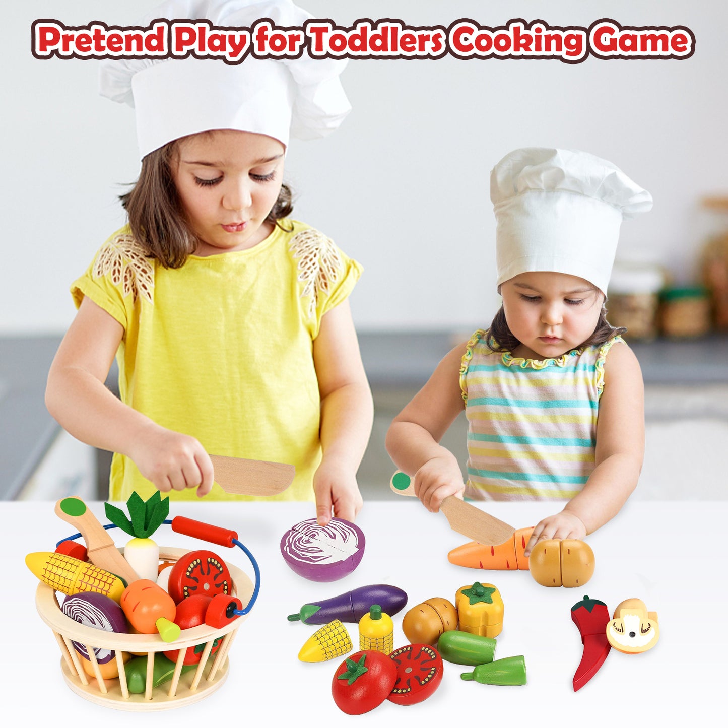 Smartwo Wooden Play Food Toy for Tollders Pretend Game (Veg Set)