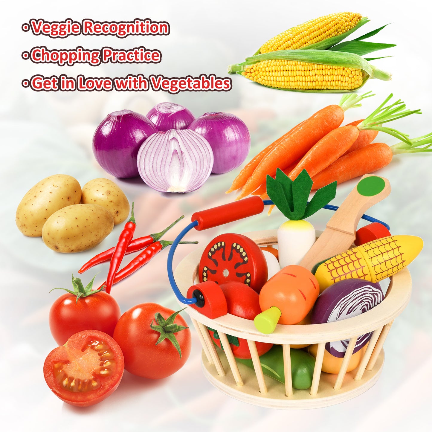 Smartwo Wooden Play Food Toy for Tollders Pretend Game (Veg Set)