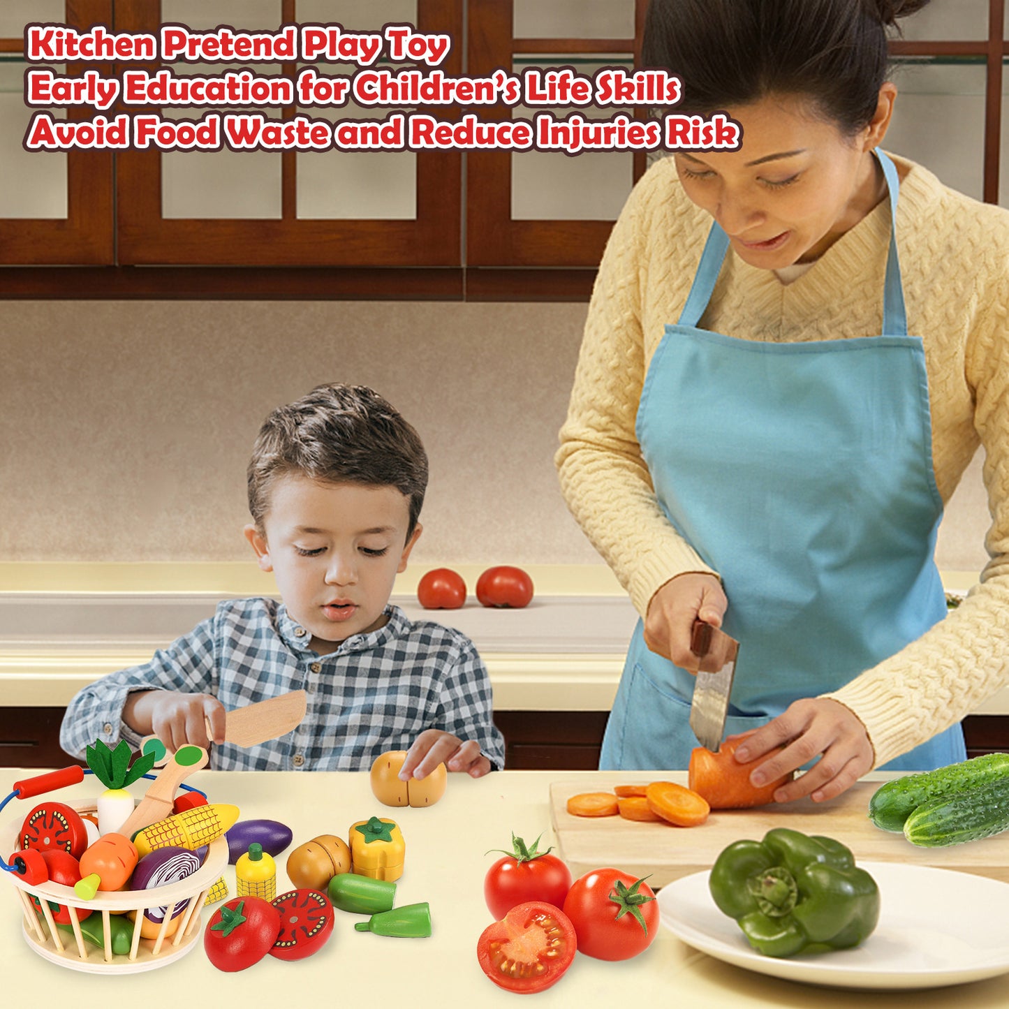 Smartwo Wooden Play Food Toy for Tollders Pretend Game (Veg Set)