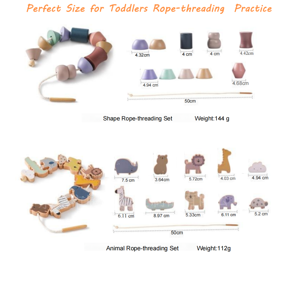 Smartwo Wooden Animals Threading Stacking Block Set for Toddlers Montessori Activities