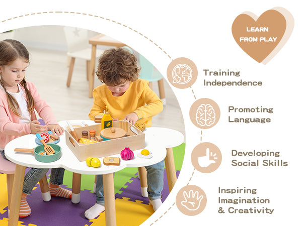 Smartwo Wooden Play Cooking Set, Kitchen Accessories Food Toy for Toddlers Pretend Play (27PCS)