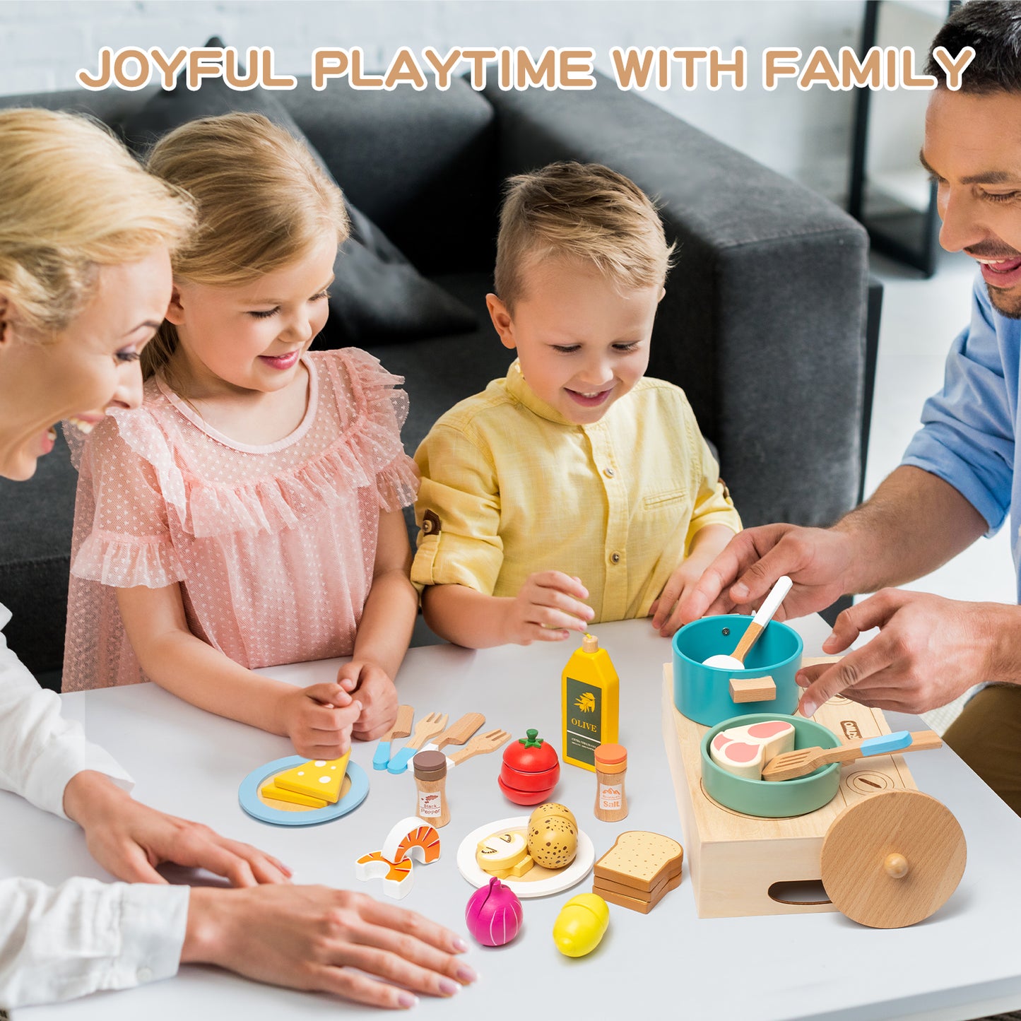 Smartwo Wooden Play Cooking Set, Kitchen Accessories Food Toy for Toddlers Pretend Play (27PCS)