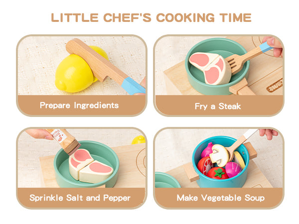 Smartwo Wooden Play Cooking Set, Kitchen Accessories Food Toy for Toddlers Pretend Play (27PCS)