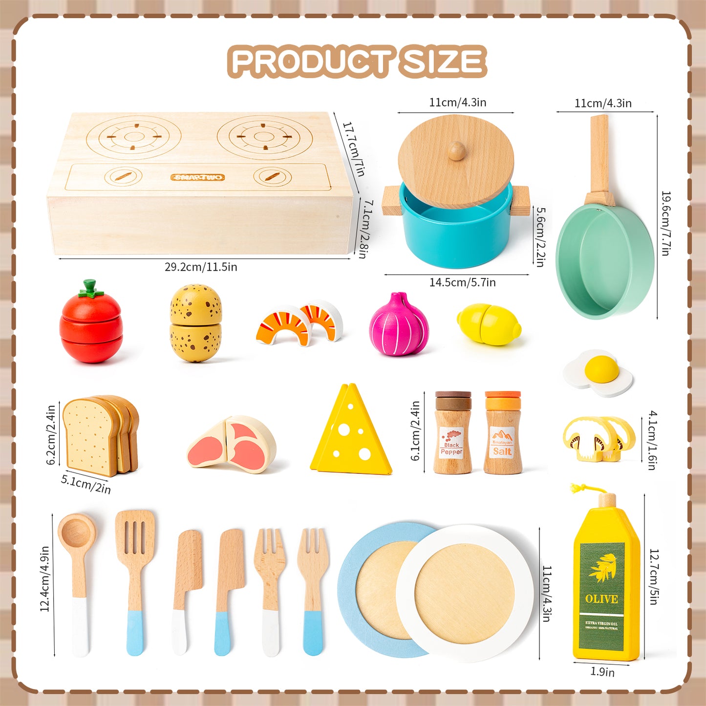 Smartwo Wooden Play Cooking Set, Kitchen Accessories Food Toy for Toddlers Pretend Play (27PCS)