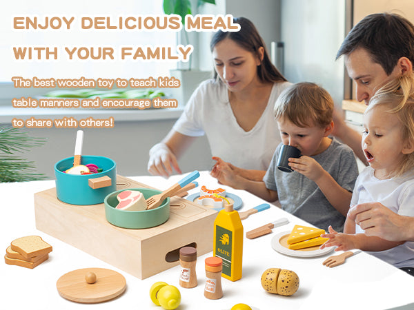 Smartwo Wooden Play Cooking Set, Kitchen Accessories Food Toy for Toddlers Pretend Play (27PCS)