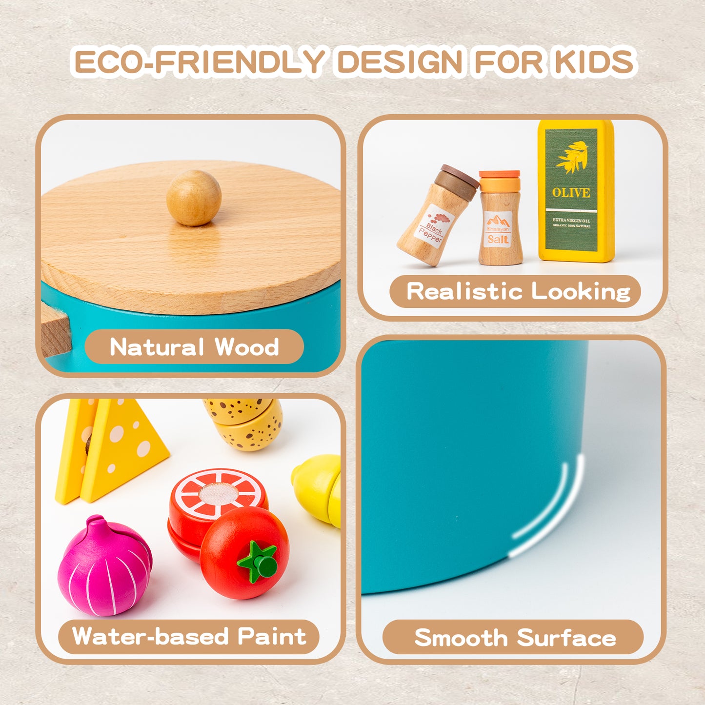 Smartwo Wooden Play Cooking Set, Kitchen Accessories Food Toy for Toddlers Pretend Play (27PCS)