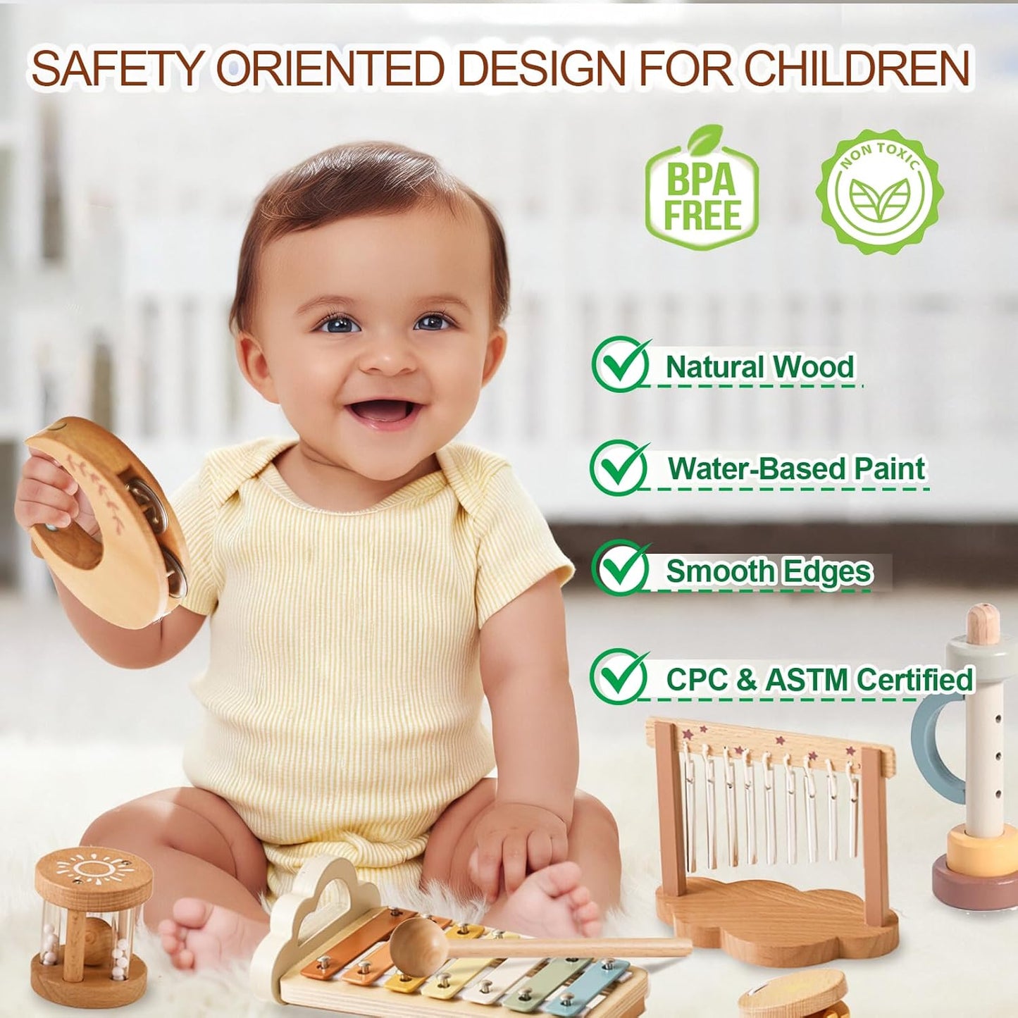 Smartwo Wooden Music Instruments Play Set for Kids