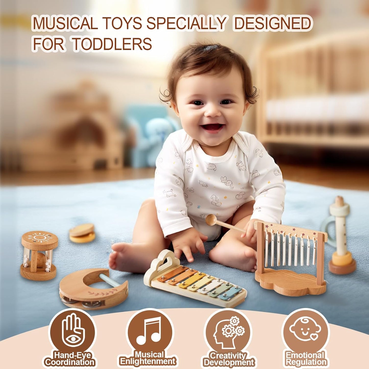 Smartwo Wooden Music Instruments Play Set for Kids