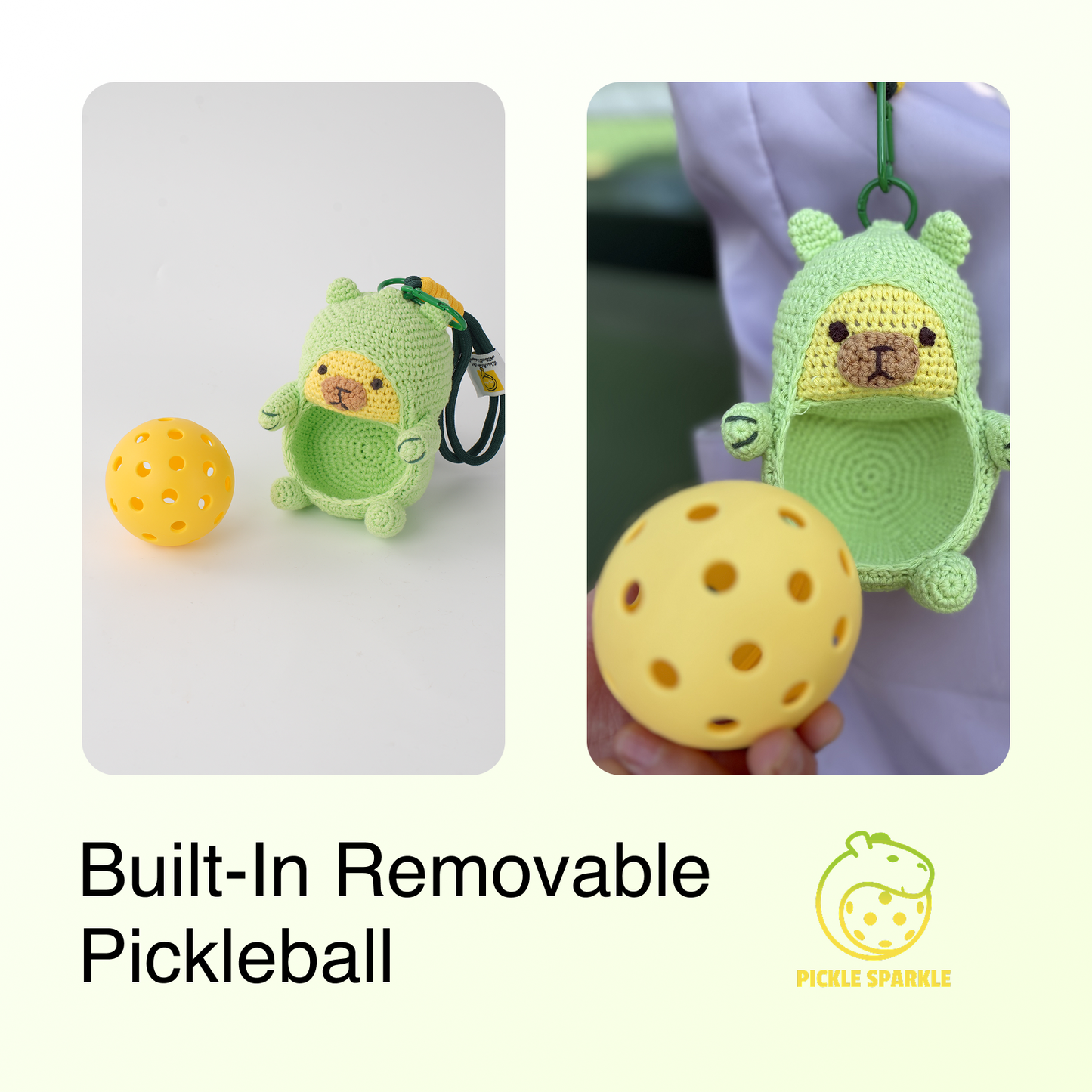 Pickleball Funny Gift for Women or Men | Hand-Crochet PickleDoll Capybara Keychain | Pickleball Plush Tote Bag Charm | Ideal Gift for Pickleball Players or Teammates