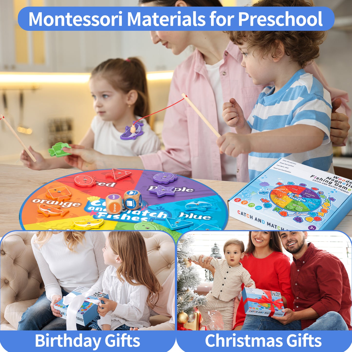 Smartwo Montessori Magnetic Fishing Game Toy for Toddlers 2-5,Color and Shape Sorting and Matching for Preschool Learning