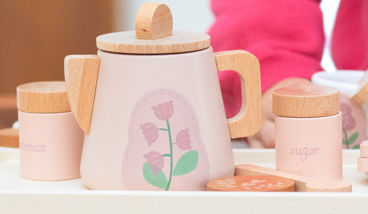 Smartwo Wooden Tea Set for Little Girls | Toddlers Pretend Play Toy | Improve Imagination and Social Skills