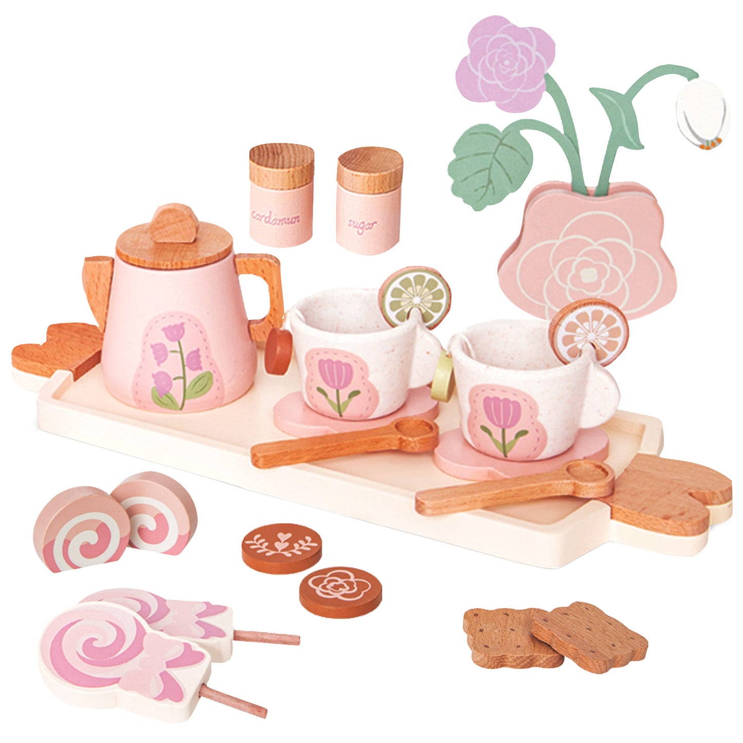 Smartwo Wooden Tea Set for Little Girls | Toddlers Pretend Play Toy | Improve Imagination and Social Skills
