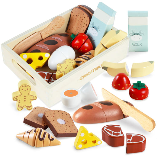 Smartwo Wooden Pretend Play Breakfast Food Toy for Toddlers