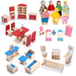 Dollhouse Furniture and Family Dolls, Wood Accessories and Furnishings for 1:12 Scale Miniature Dollhouse, Family Figures Pretend Play Toy