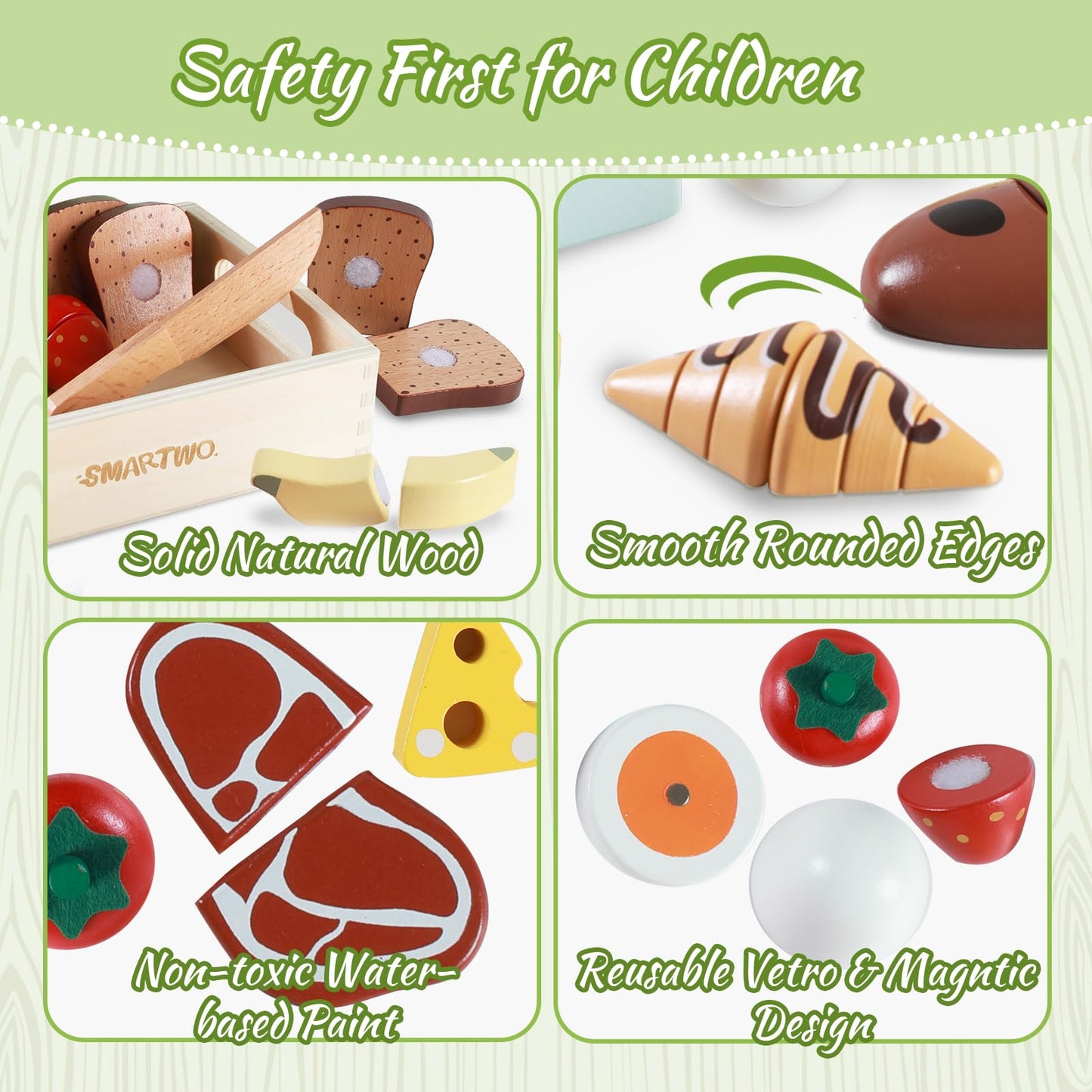 Smartwo Wooden Pretend Play Breakfast Food Toy for Toddlers