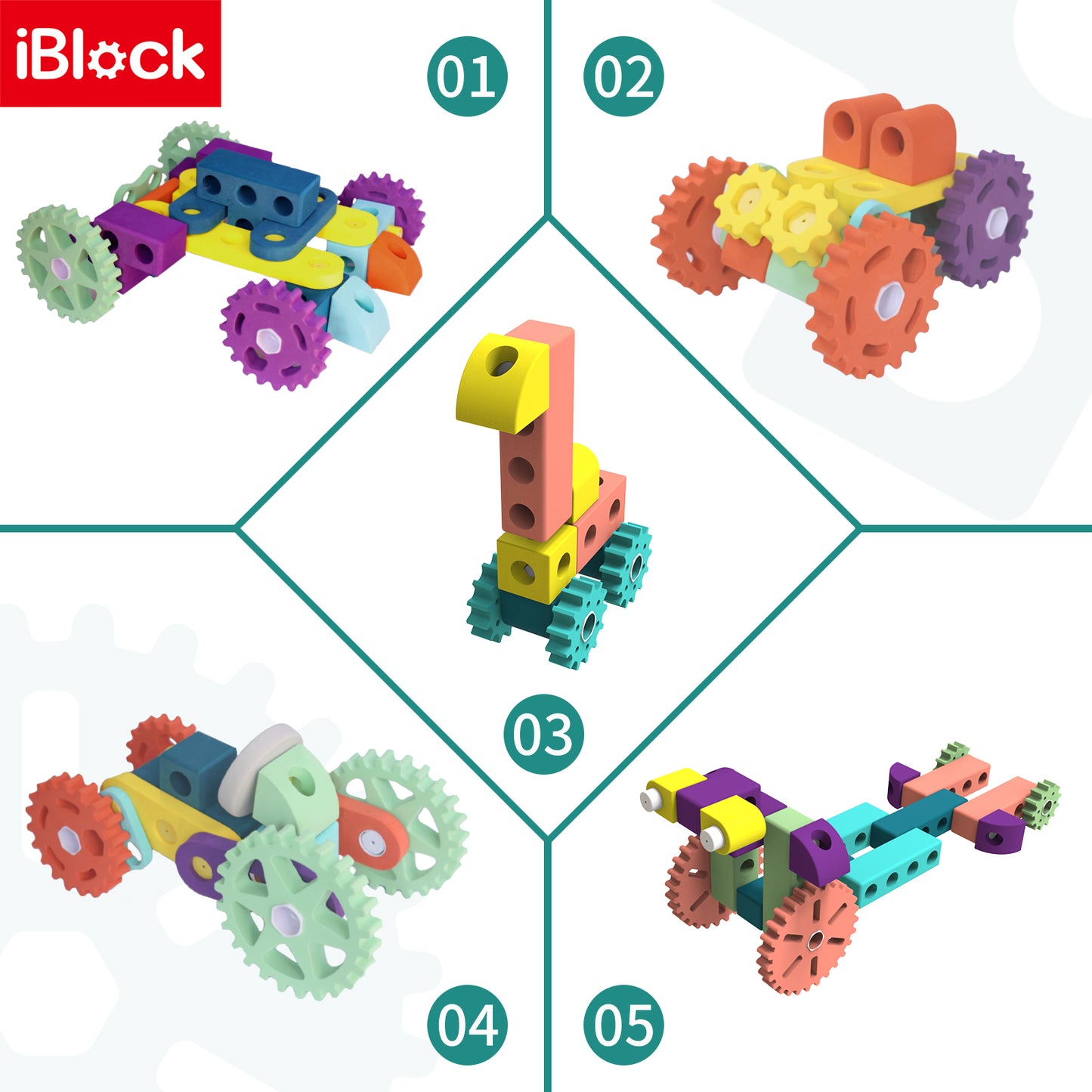 Giant Foam Building Block Set of Vehicles, Suitable for Kids at 3-10 Years Old